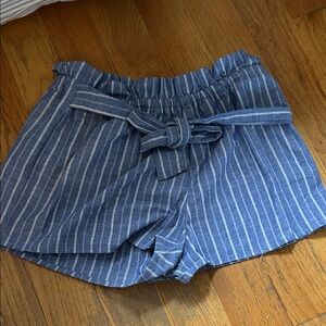 Love Tree Blue and White Striped High Waist Shorts